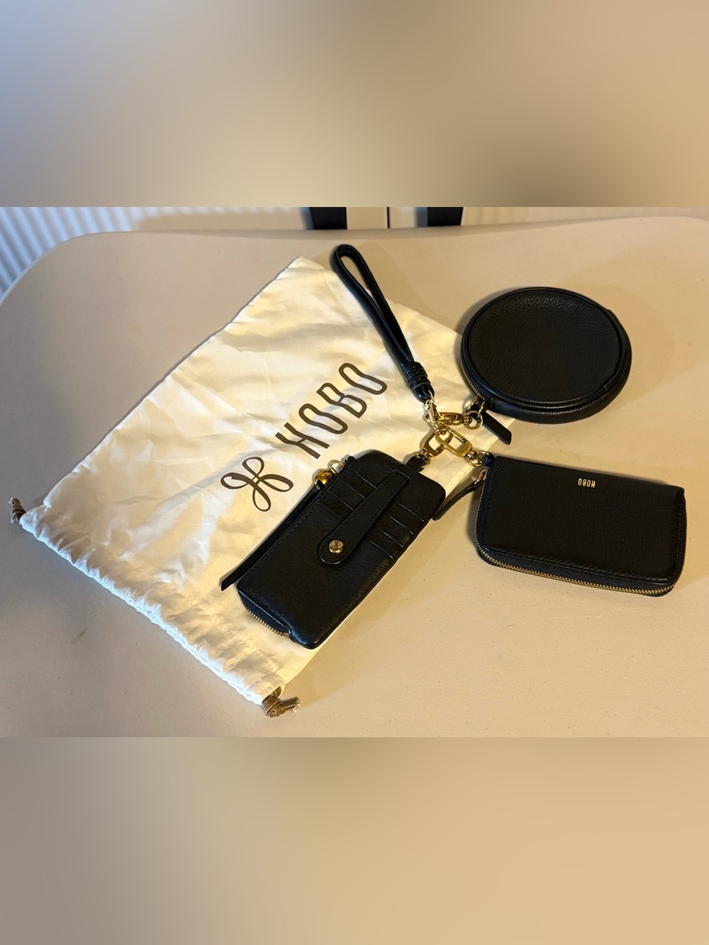 HOBO Black Leather Wristlet Set with Coin Pouch and Card Case